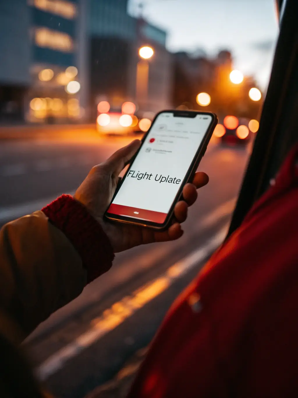 A smartphone displaying a notification for a last-minute flight deal, creating a sense of urgency and opportunity.